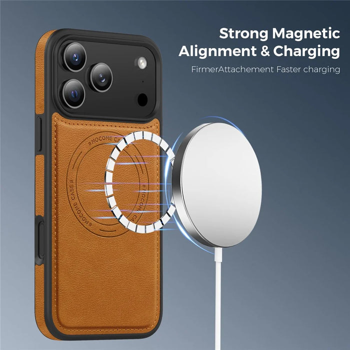For iPhone 17 Pro Max Magnetic Case with Detachable Card Holder TPU + PU Leather Phone Back Cover - Brown - 4