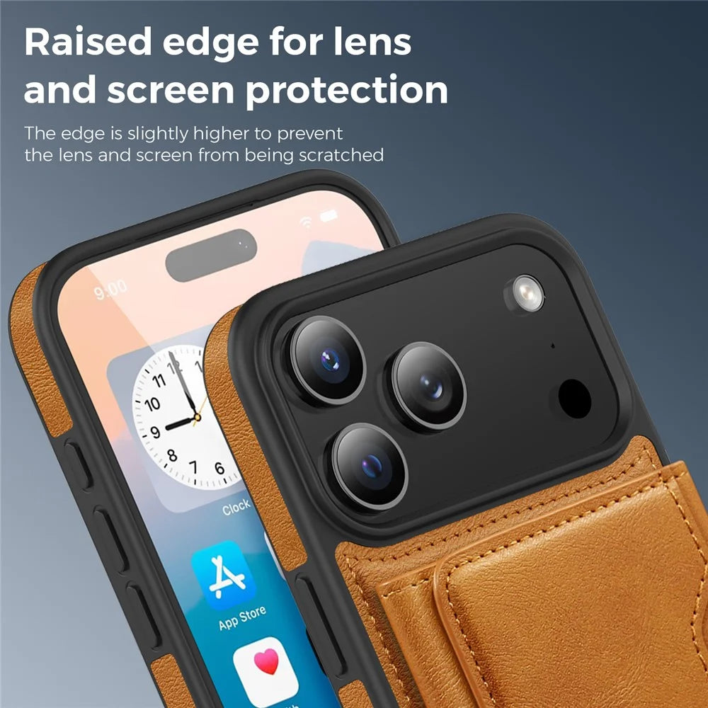 For iPhone 17 Pro Case Compatible with MagSafe Leather Back Phone Cover with Detachable Card Bag - Brown - 5