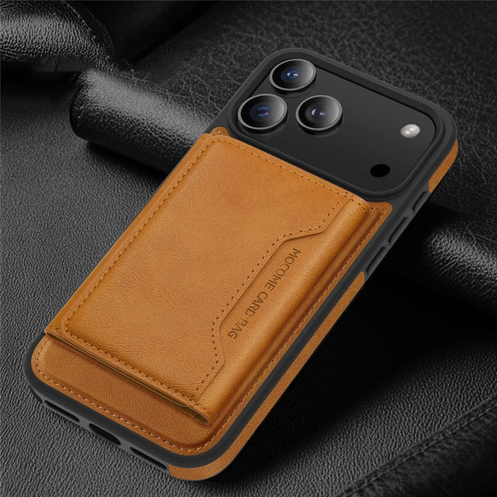 For iPhone 17 Pro Max Case Compatible with MagSafe Leather Back Phone Cover with Detachable Card Bag - Brown - 2