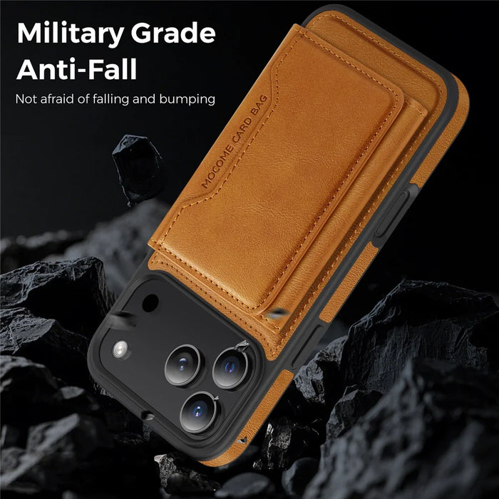 For iPhone 17 Pro Max Case Compatible with MagSafe Leather Back Phone Cover with Detachable Card Bag - Brown - 4