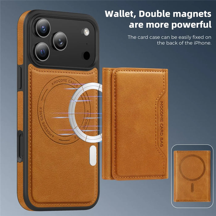 For iPhone 17 Pro Max Case Compatible with MagSafe Leather Back Phone Cover with Detachable Card Bag - Brown - 6