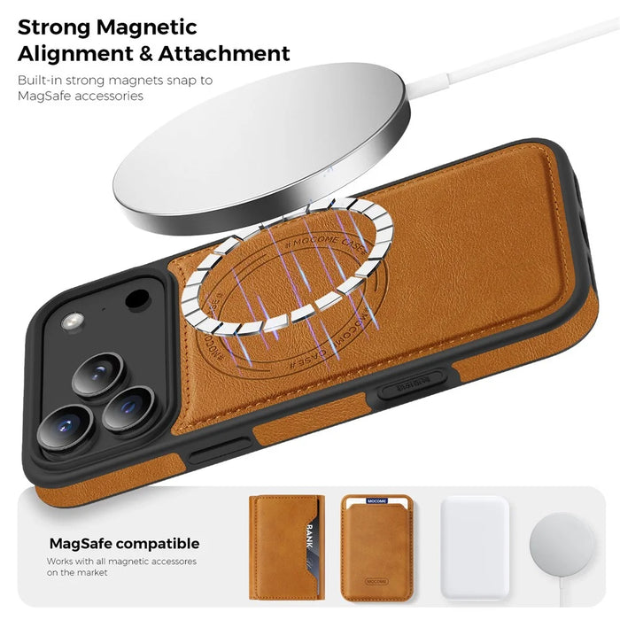 For iPhone 17 Pro Max Case Compatible with MagSafe Leather Back Phone Cover with Detachable Card Bag - Brown - 7