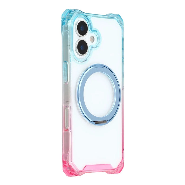 For iPhone 17 Magnetic Case Ring Kickstand TPU + PC Phone Cover - Gradient Blue / Pink - 3