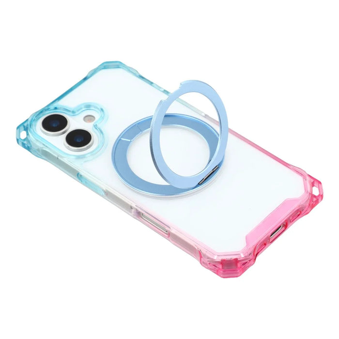 For iPhone 17 Magnetic Case Ring Kickstand TPU + PC Phone Cover - Gradient Blue / Pink - 5