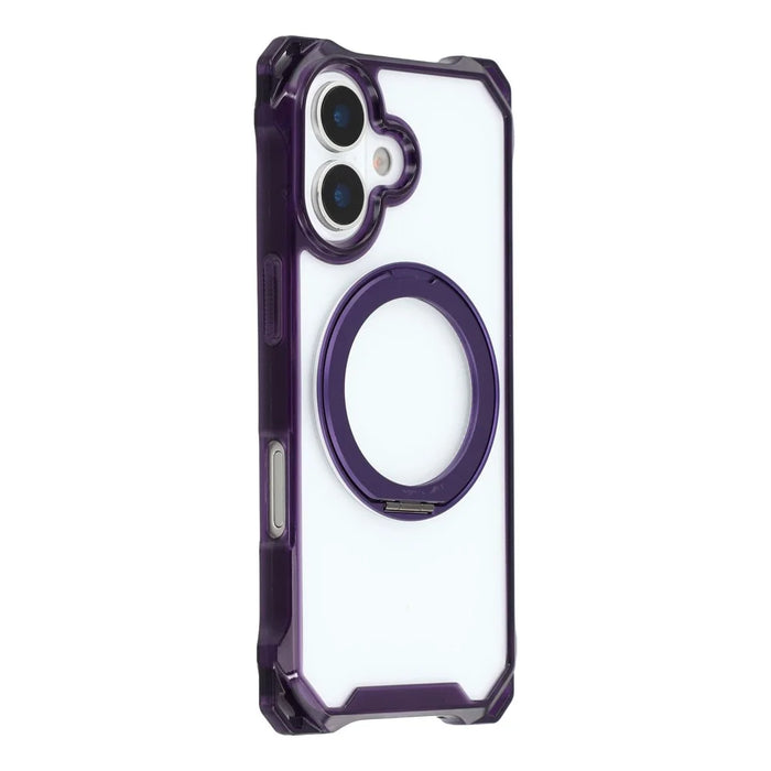 For iPhone 17 Magnetic Case Ring Kickstand TPU + PC Phone Cover with Lanyard - Purple - 3
