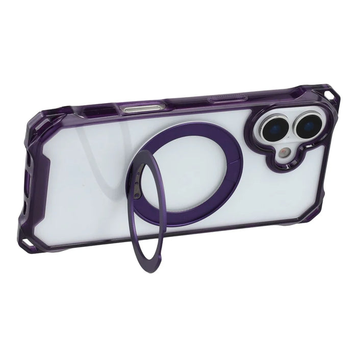 For iPhone 17 Magnetic Case Ring Kickstand TPU + PC Phone Cover with Lanyard - Purple - 5
