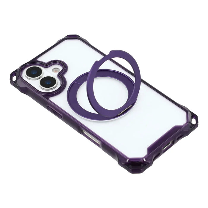 For iPhone 17 Magnetic Case Ring Kickstand TPU + PC Phone Cover with Lanyard - Purple - 6