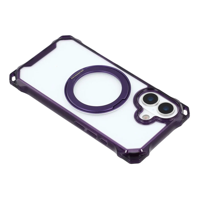 For iPhone 17 Magnetic Case Ring Kickstand TPU + PC Phone Cover with Lanyard - Purple - 7