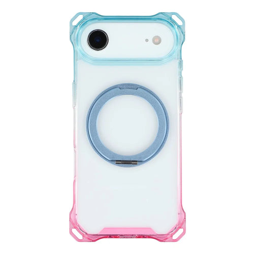 For iPhone Air Magnetic Case Ring Kickstand TPU + PC Phone Cover - Gradient Blue / Pink - 1