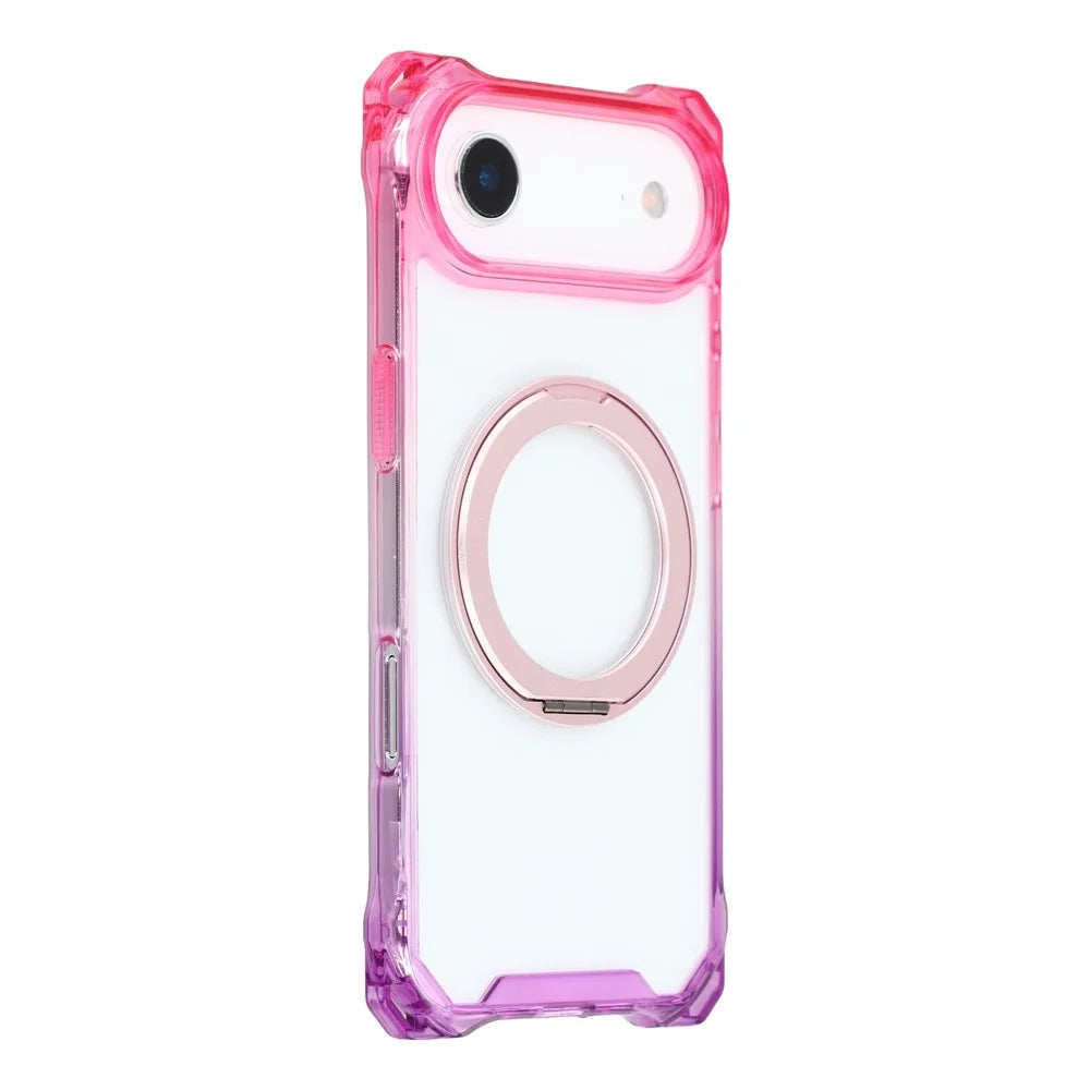 For iPhone Air Magnetic Case Ring Kickstand TPU + PC Phone Cover with Lanyard - Gradient Pink / Purple - 3