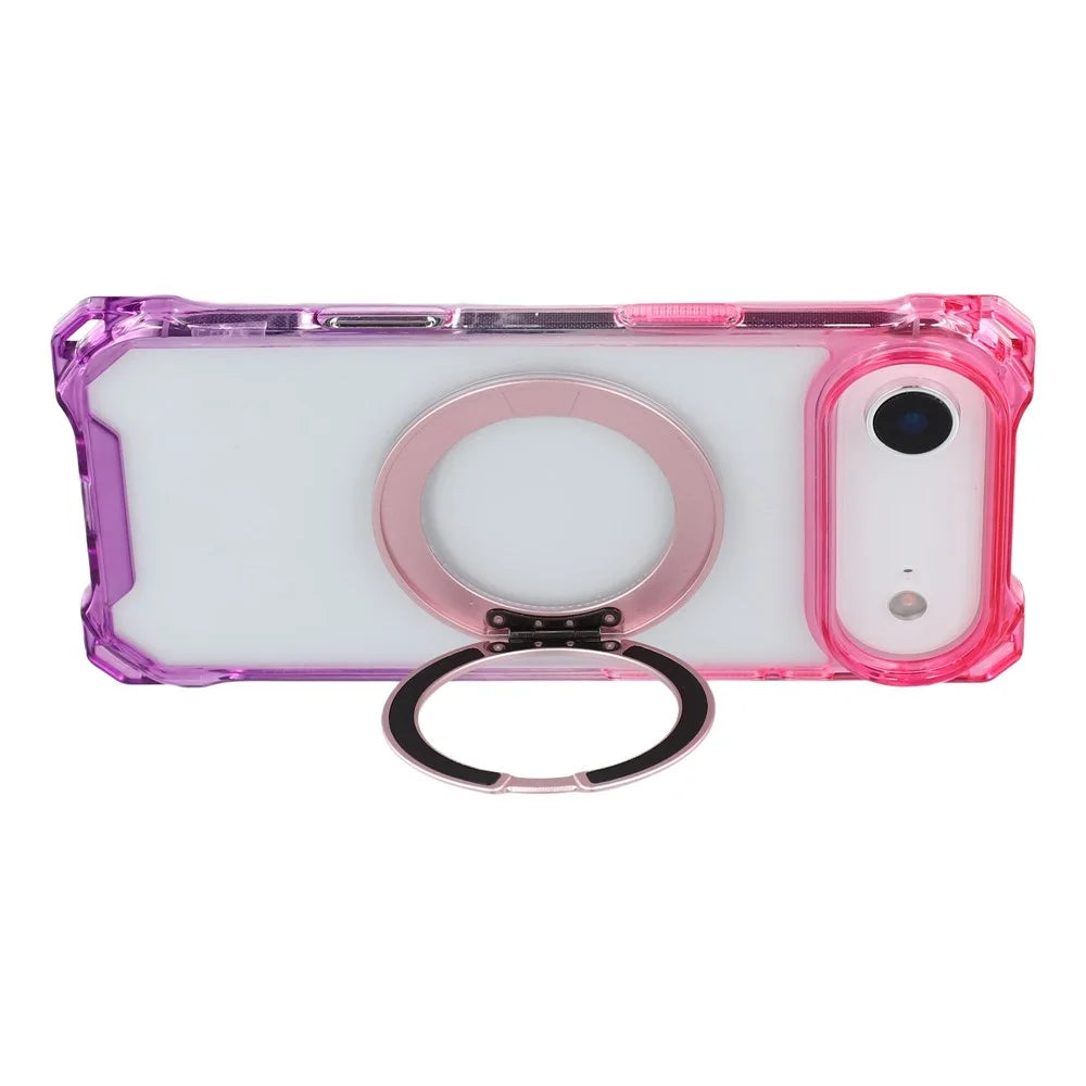 For iPhone Air Magnetic Case Ring Kickstand TPU + PC Phone Cover with Lanyard - Gradient Pink / Purple - 5