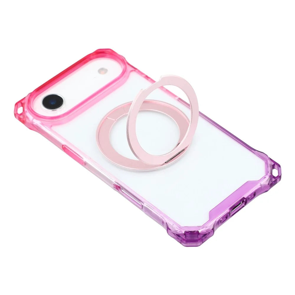 For iPhone Air Magnetic Case Ring Kickstand TPU + PC Phone Cover with Lanyard - Gradient Pink / Purple - 6