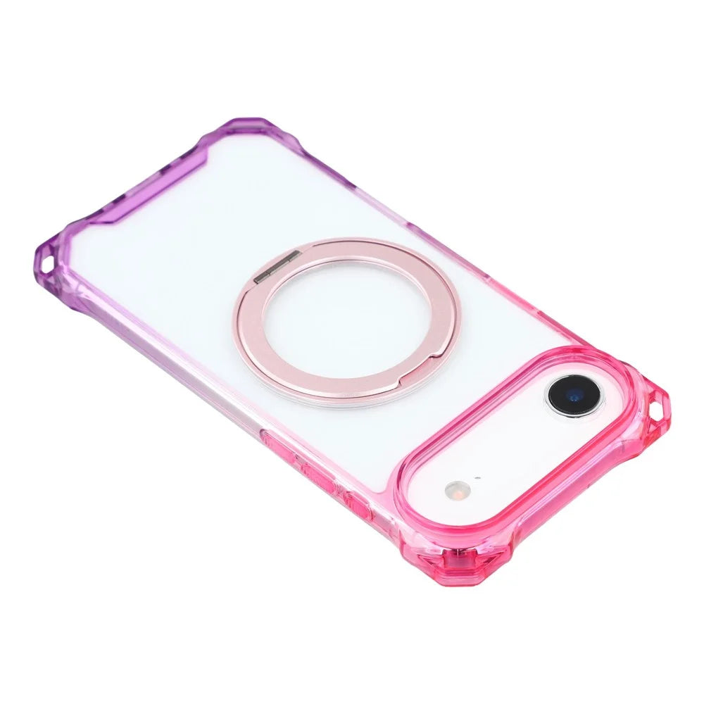 For iPhone Air Magnetic Case Ring Kickstand TPU + PC Phone Cover with Lanyard - Gradient Pink / Purple - 7