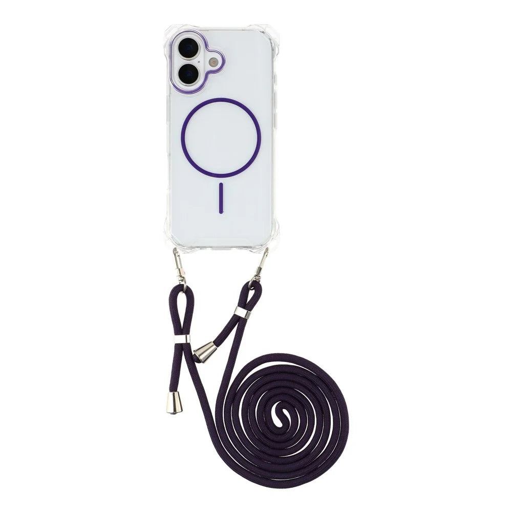For iPhone 17 Magnetic Case with Lanyard Drop-Proof TPU + PC Phone Back Cover - Purple - 1