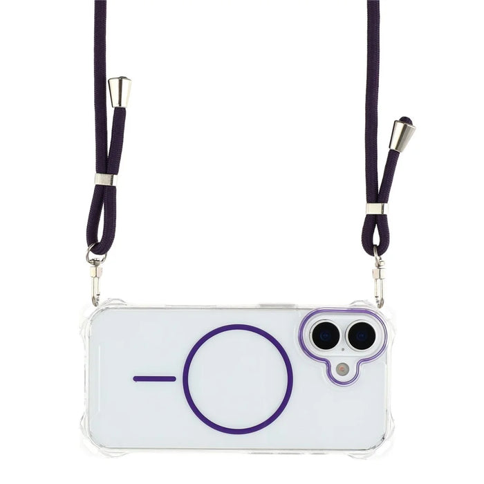 For iPhone 17 Magnetic Case with Lanyard Drop-Proof TPU + PC Phone Back Cover - Purple - 2