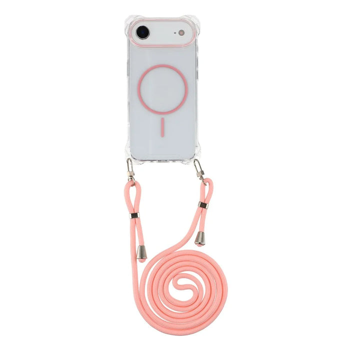 For iPhone Air Magnetic Case with Lanyard Drop-Proof TPU + PC Phone Back Cover - Pink - 1