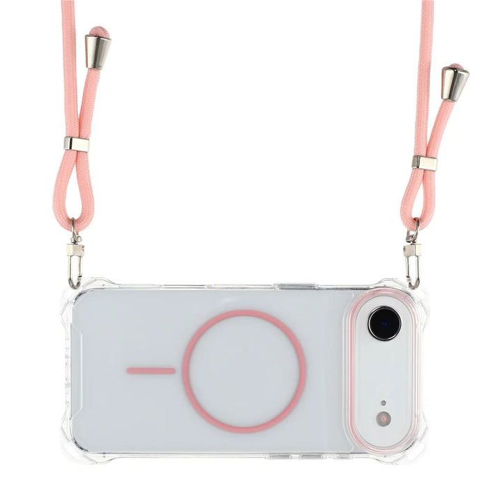 For iPhone Air Magnetic Case with Lanyard Drop-Proof TPU + PC Phone Back Cover - Pink - 2
