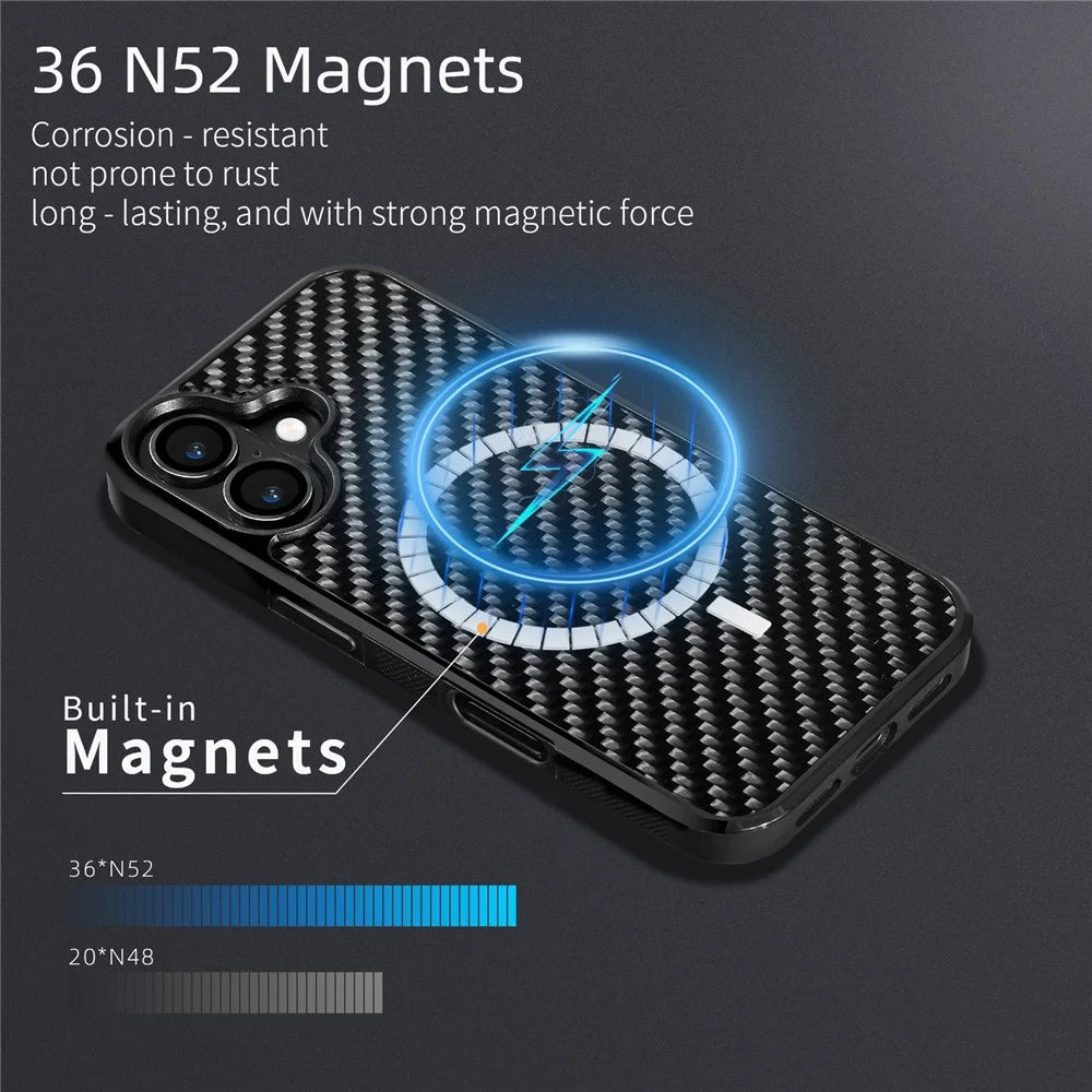 For iPhone 17 Case Compatible with MagSafe Twill Texture Aramid Fiber TPU Shockproof Phone Cover - Black - 3