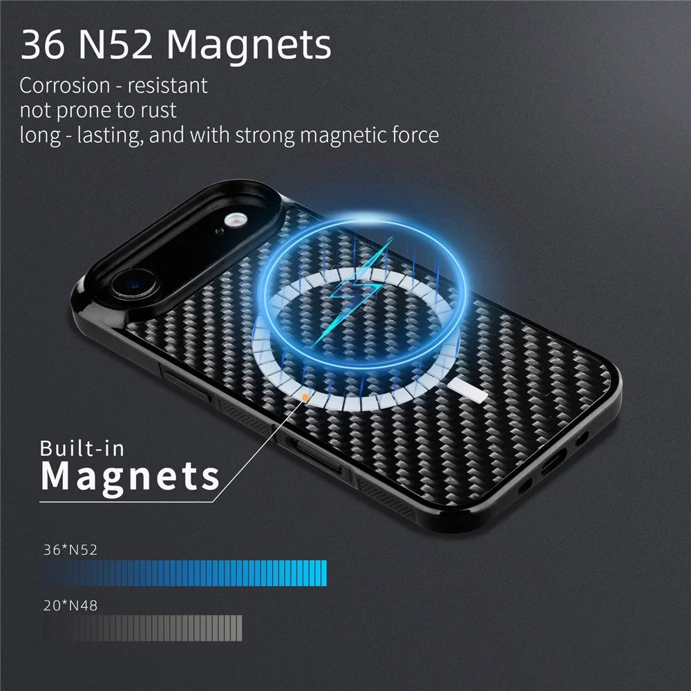 For iPhone Air Case Compatible with MagSafe Twill Texture Aramid Fiber TPU Shockproof Phone Cover - Black - 2
