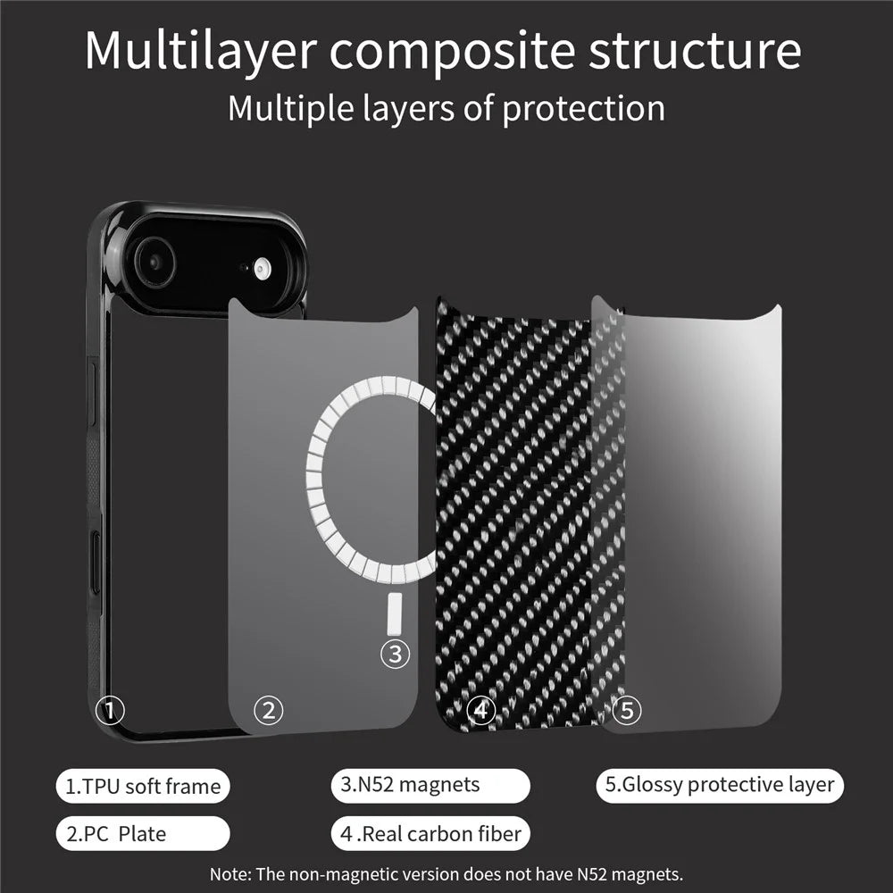 For iPhone Air Case Compatible with MagSafe Twill Texture Aramid Fiber TPU Shockproof Phone Cover - Black - 5