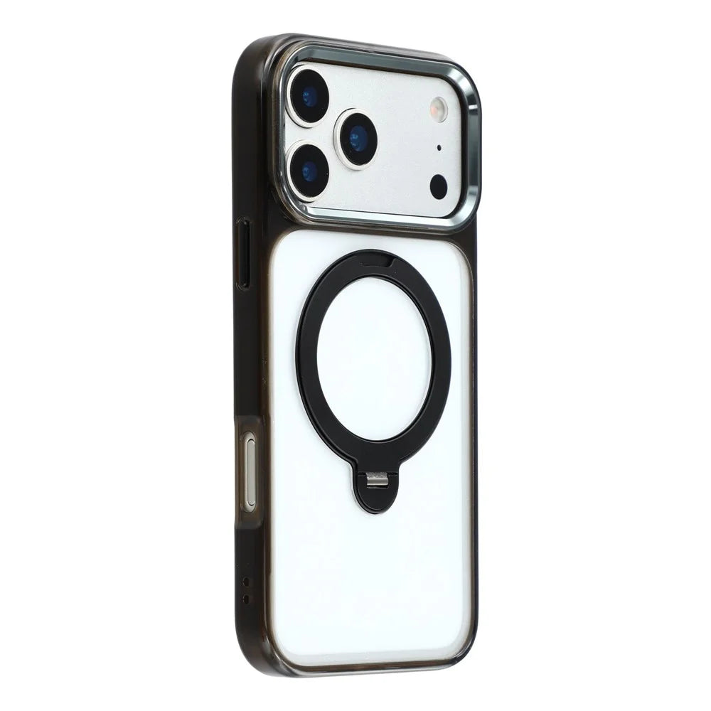 JAUCASE For iPhone 17 Pro Max Case Rotating Kickstand TPU + PC Clear Phone Back Cover - Transparent Black - 1