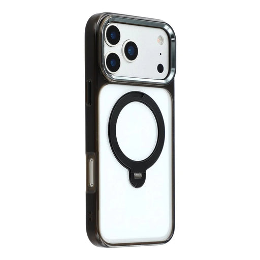 JAUCASE For iPhone 17 Pro Max Case Rotating Kickstand TPU + PC Clear Phone Back Cover - Transparent Black - 1