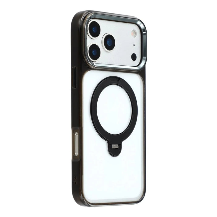 JAUCASE For iPhone 17 Pro Max Case Rotating Kickstand TPU + PC Clear Phone Back Cover - Transparent Black - 1