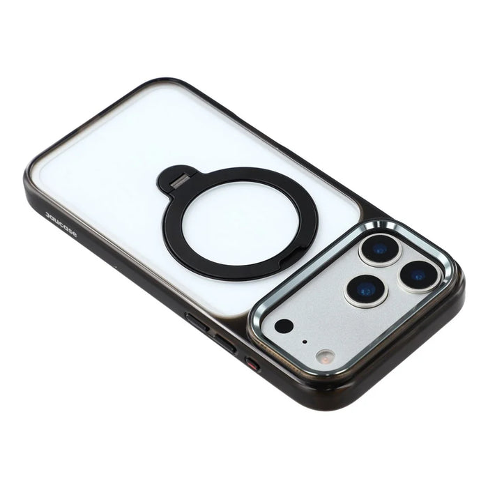 JAUCASE For iPhone 17 Pro Max Case Rotating Kickstand TPU + PC Clear Phone Back Cover - Transparent Black - 6