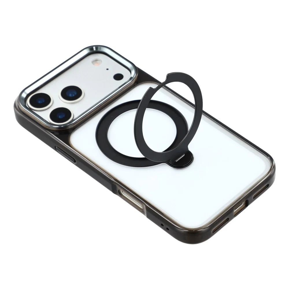 JAUCASE For iPhone 17 Pro Case Rotating Kickstand TPU + PC Clear Phone Back Cover - Transparent Black - 5