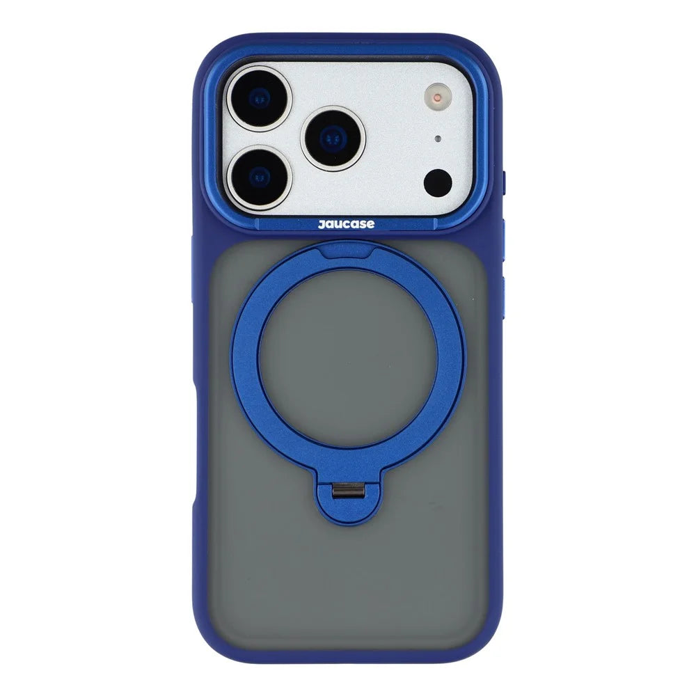 JAUCASE For iPhone 17 Pro Max Case Rotating Kickstand Skin-Touch Matte PC + TPU Phone Cover - Transparent Blue - 3