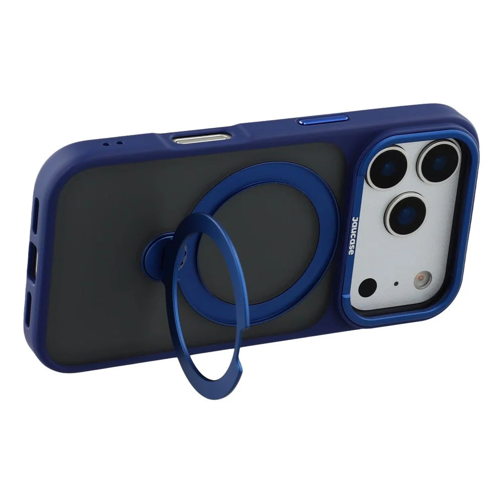 JAUCASE For iPhone 17 Pro Max Case Rotating Kickstand Skin-Touch Matte PC + TPU Phone Cover - Transparent Blue - 4
