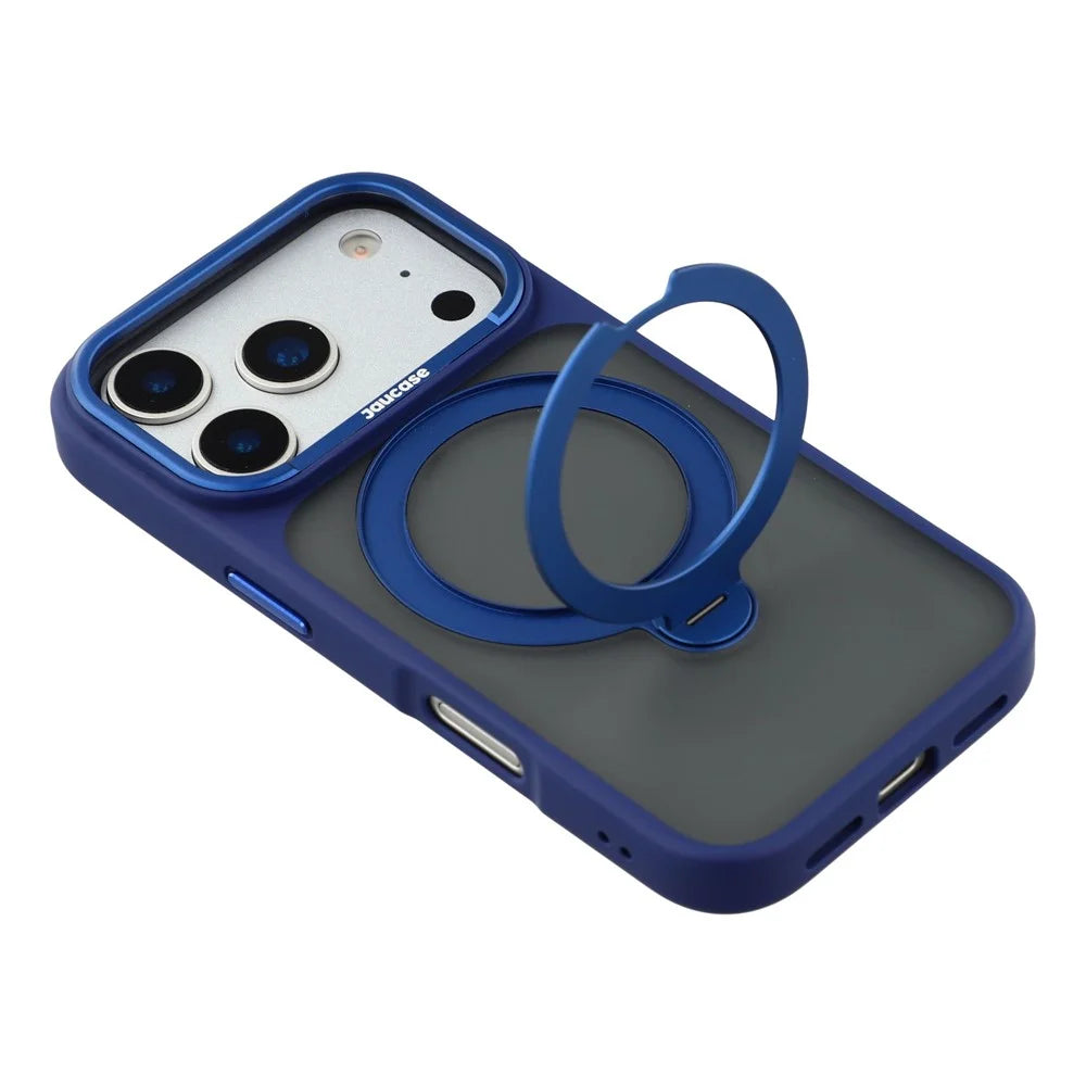 JAUCASE For iPhone 17 Pro Max Case Rotating Kickstand Skin-Touch Matte PC + TPU Phone Cover - Transparent Blue - 5