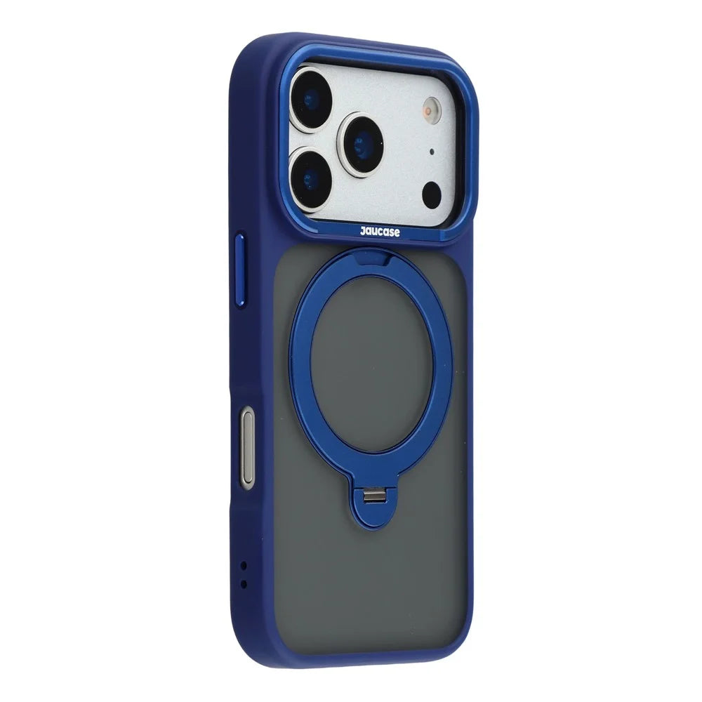 JAUCASE For iPhone 17 Pro Case Rotating Kickstand Skin-Touch Matte PC + TPU Phone Cover - Transparent Blue - 1
