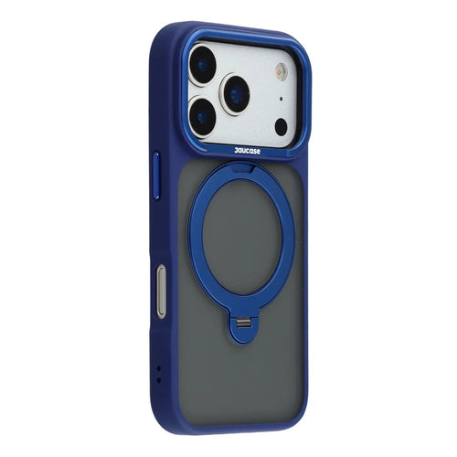 JAUCASE For iPhone 17 Pro Case Rotating Kickstand Skin-Touch Matte PC + TPU Phone Cover - Transparent Blue - 1
