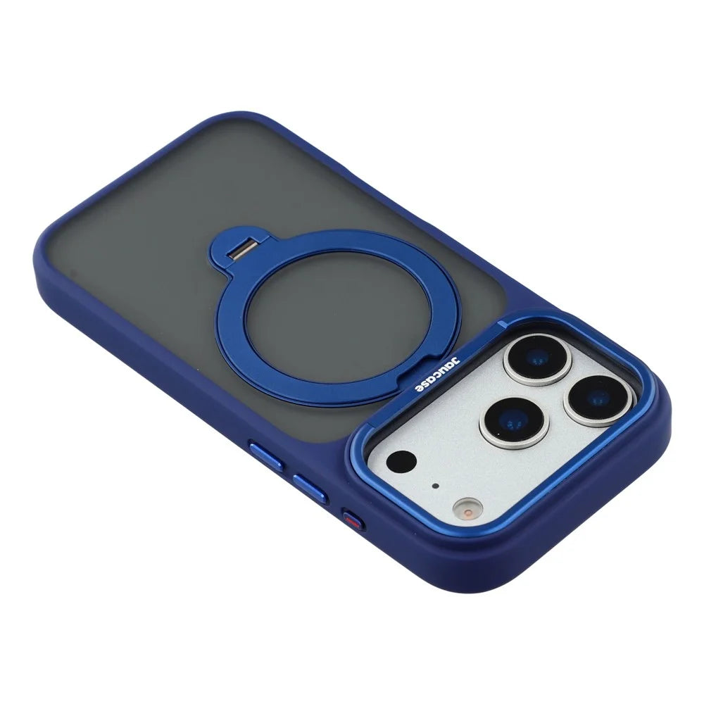 JAUCASE For iPhone 17 Pro Case Rotating Kickstand Skin-Touch Matte PC + TPU Phone Cover - Transparent Blue - 6