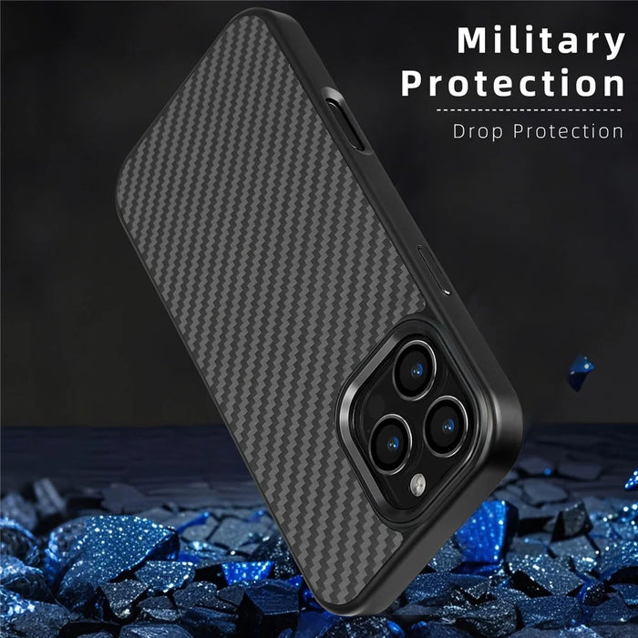 For iPhone 16 Pro Max Case Compatible with MagSafe Aramid Fiber TPU Phone Cover with Metal Lens Frame - Silver - 4