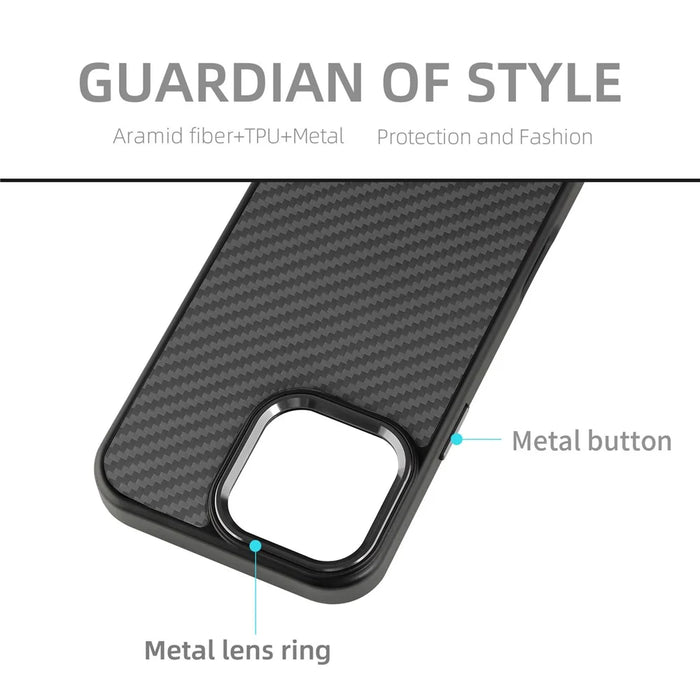 For iPhone 16 Pro Max Case Compatible with MagSafe Aramid Fiber TPU Phone Cover with Metal Lens Frame - Silver - 6