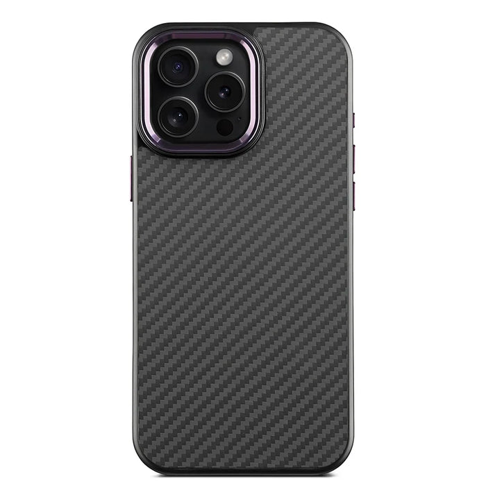 For iPhone 16 Pro Case Compatible with MagSafe Aramid Fiber TPU Phone Cover with Metal Lens Frame - Purple - 1