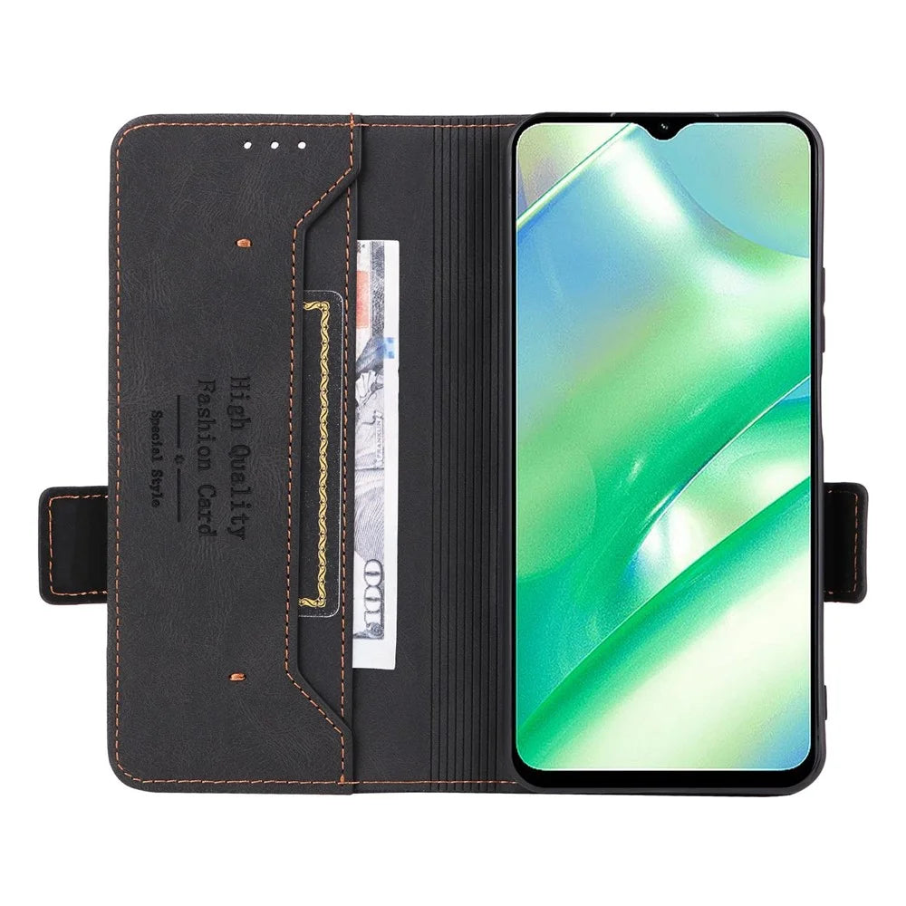 For Realme C33 2023 4G / C33 4G PU Leather Wallet Case Hardware Decor Magnetic Closure Stand Shockproof Phone Cover - Black - 2