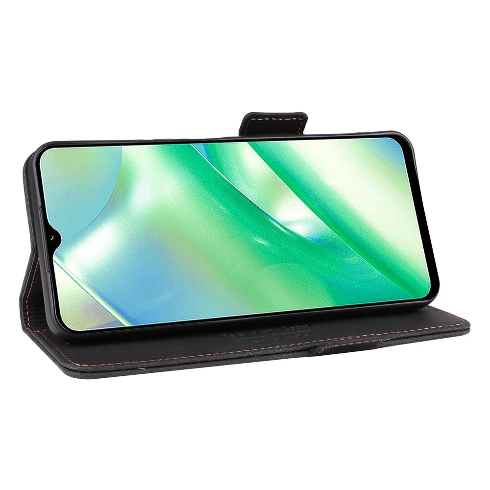 For Realme C33 2023 4G / C33 4G PU Leather Wallet Case Hardware Decor Magnetic Closure Stand Shockproof Phone Cover - Black - 3