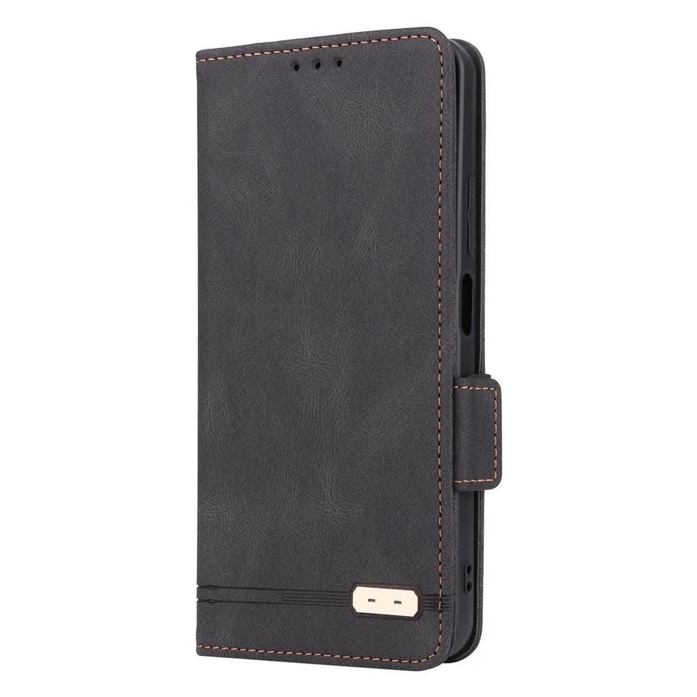 For Realme C33 2023 4G / C33 4G PU Leather Wallet Case Hardware Decor Magnetic Closure Stand Shockproof Phone Cover - Black - 5