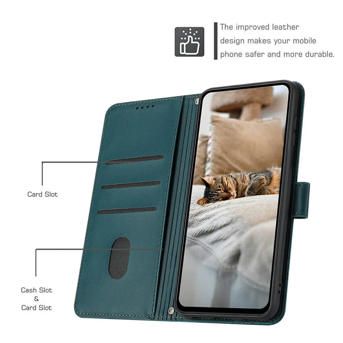 For Sony Xperia 10 VII Wallet Case Cats Imprint Leather Phone Cover with Strap - Dark Green - 3