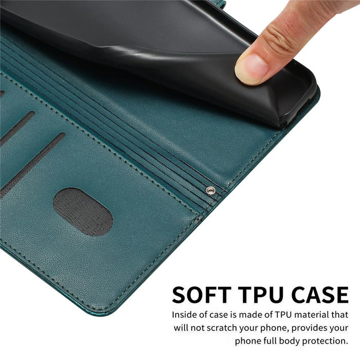For Sony Xperia 10 VII Wallet Case Cats Imprint Leather Phone Cover with Strap - Dark Green - 6