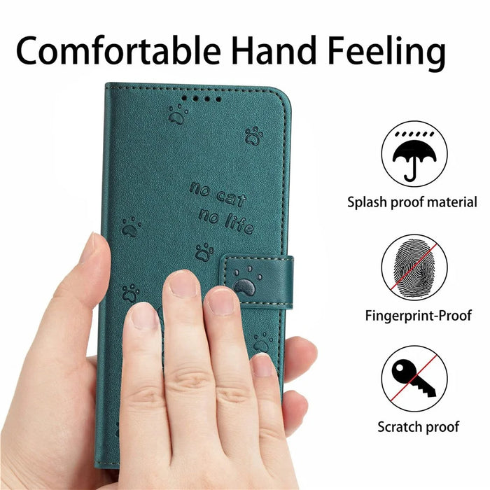 For Sony Xperia 10 VII Wallet Case Cats Imprint Leather Phone Cover with Strap - Dark Green - 7