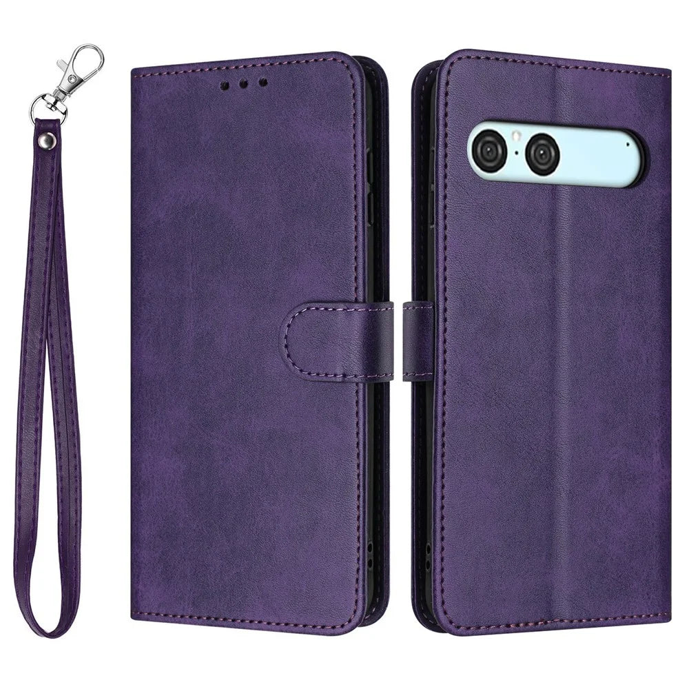 For Sony Xperia 10 VII Case Flip Stand Calf Texture PU Leather Wallet Phone Cover with Strap - Purple - 1