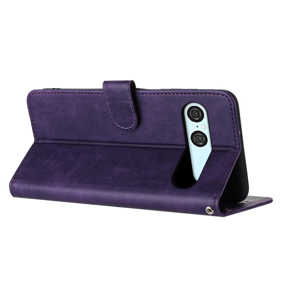 For Sony Xperia 10 VII Case Flip Stand Calf Texture PU Leather Wallet Phone Cover with Strap - Purple - 2