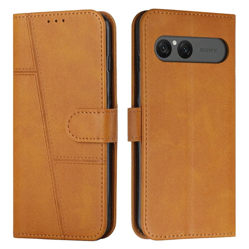 For Sony Xperia 10 VII Leather Phone Case Foldable Stand Wallet Flip Cover with Strap - Yellow - 1