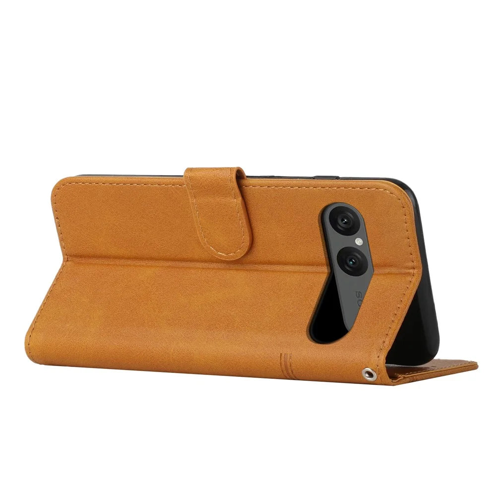 For Sony Xperia 10 VII Leather Phone Case Foldable Stand Wallet Flip Cover with Strap - Yellow - 3