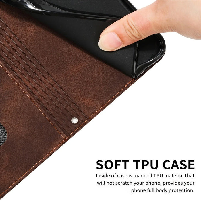 For Sony Xperia 10 VII Leather Case Imprinted Triangle Phone Cover with Hand Strap - Brown - 7