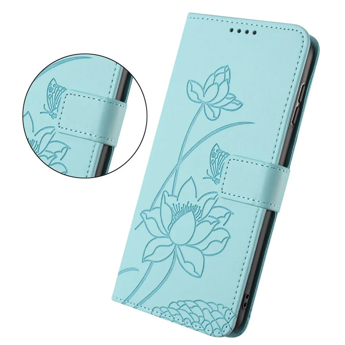For iPhone 18 Pro / 17 Pro Case Wallet Stand Lotus Imprint Leather Phone Cover with Wrist Strap - Green - 2